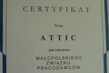 certyfikat małopolski związek pracodawców attic centrum budowlane 