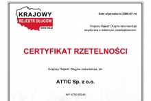 certyfikat rzetelności Krajowy Rejestr Długów attic składy budowlane 