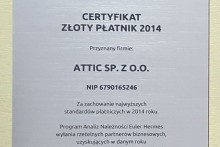 certyfikat złoty płatnik składy budowlane attic