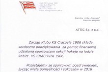 podziękowanie pomoc finansowa KS Cracovia attic składy budowlane 