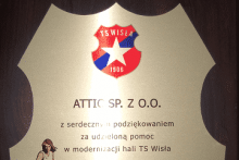 podziękowanie pomoc modernizacja hali TS Wisła centrum budowlane attic