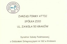 podziękowanie pomoc szkoła podstawowa nr 162 Kraków centrum budowlane attic