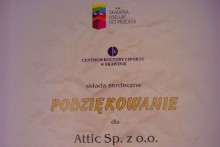 podziękowanie wsparcie finansowe Centrum Kultury i Sportu w Skawinie attic składy budowlane