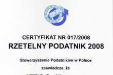 certyfikat rzetelny podatnik 2008 attic centrum budowlane 