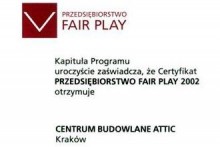 certyfikat przedsiębiorstwo fair play attic składy budowlane