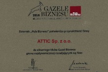 wyróżnienie gazele biznesu 2016 attic centrum budowlane